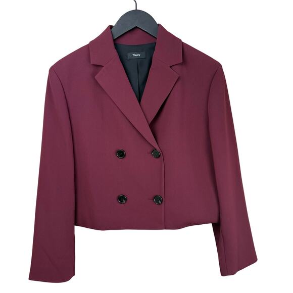 THEORY Admiral Double Breasted Burgundy Crop Jacket - Picture 8 of 14